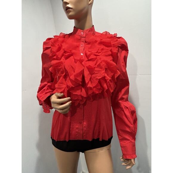 Glory Connections Red Blouse FANTASY RUFFLE ROMPER TOP Size Medium - Picture 12 of 12